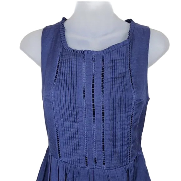Anthropologie 4 Moulinette Soeurs Navy Pintuck Dotted Sleeveless Fit & Flare - Picture 3 of 9